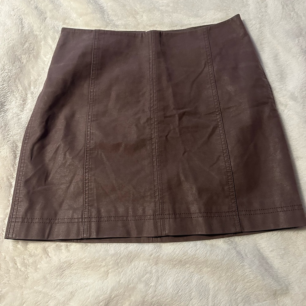 Free People Brown Leather Mini Skirt